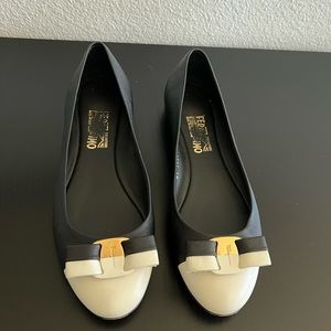 Salvatore Ferragamo black and white flats with bow